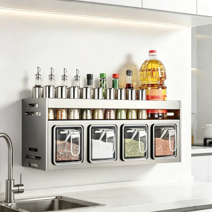 Kitchen wall storage organizer with sturdy stainless steel