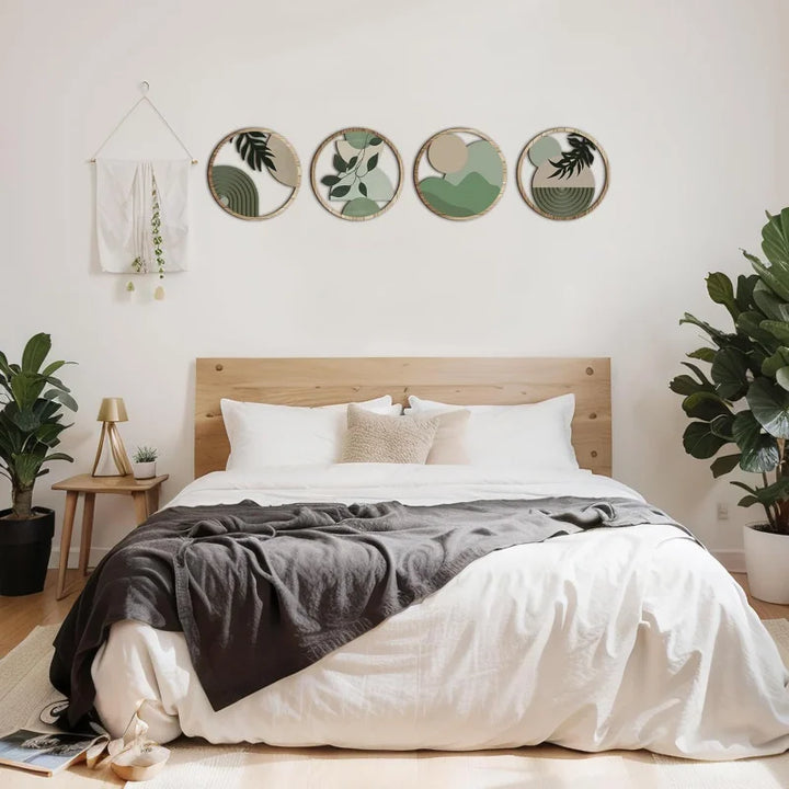 4 Bohemian Wall Art Set - Wooden Bohemian Decor
