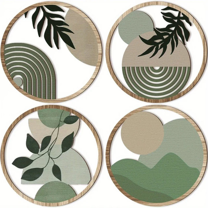 4 Bohemian Wall Art Set - Wooden Bohemian Decor