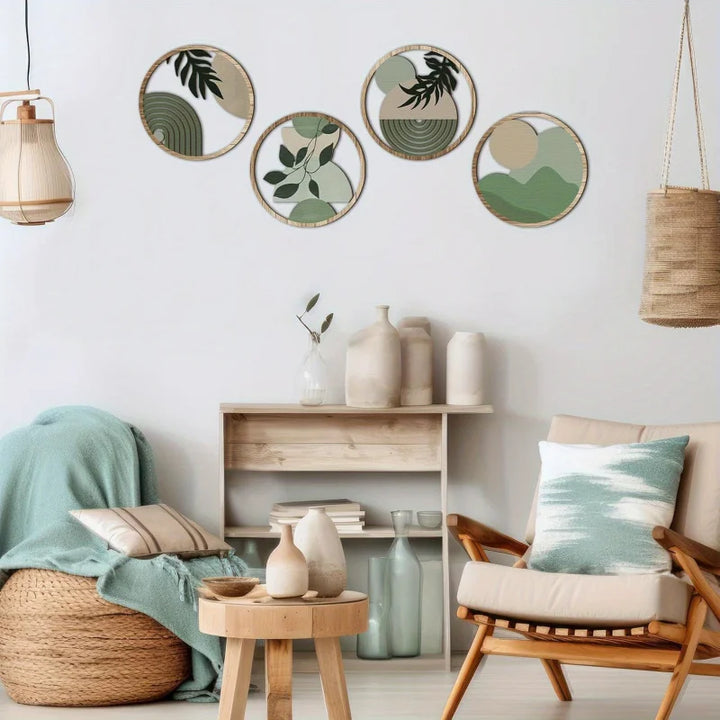 4 Bohemian Wall Art Set - Wooden Bohemian Decor